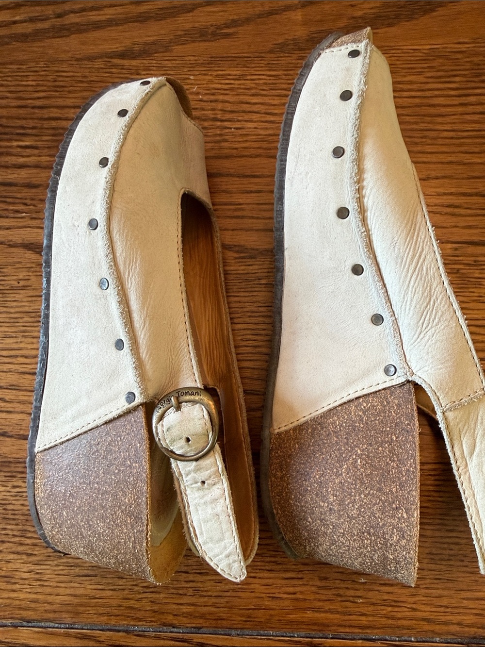 Sergio Tomani Cream Leather Peep Toe cork Wedge Sandals EU 39 Comfort Shoes - Picture 5 of 14